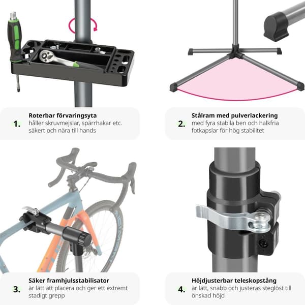 Reparationsställning för cykel med verktygsförvaring - svart