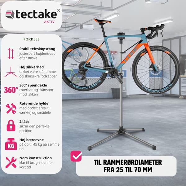 Cykel reparationsstativ inkl. værktøjsbakke - sort