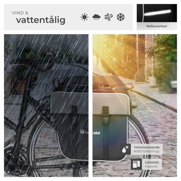 Cykelväska med reflexränder 35 l - svart