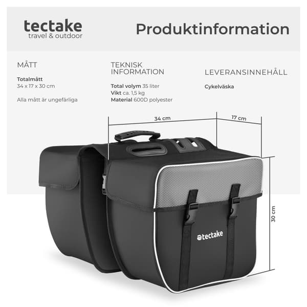 Cykelväska med reflexränder 35 l - svart