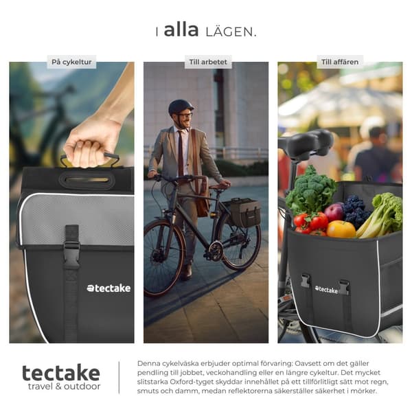Cykelväska med reflexränder 35 l - svart