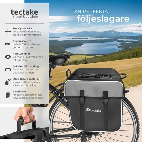 Cykelväska med reflexränder 35 l - svart