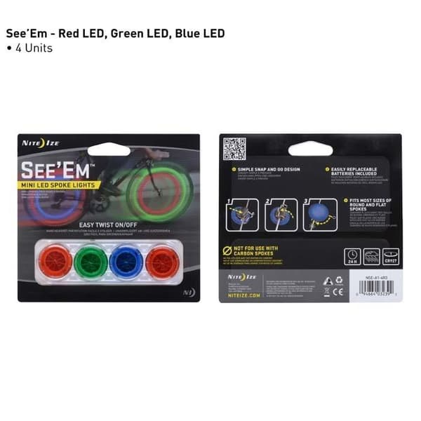NITE IZE SEE´EM MINI LED SPOKE LIGHTS 4-PACK,  LED-ljus som fästes på ekrar