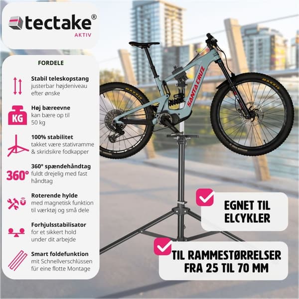 Cykel reparationsstativ Tristan op til 50 kg, velegnet til elcykler - sort