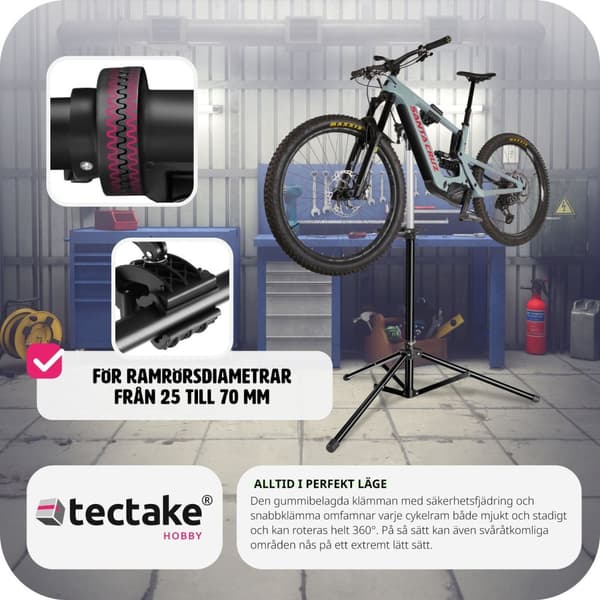 Cykelreparationsställ Tristan - Fällbar och höjdjusterbar, lämplig för elcyklar - svart