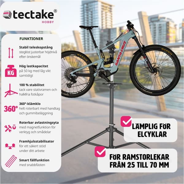 Cykelreparationsställ Tristan - Fällbar och höjdjusterbar, lämplig för elcyklar - svart