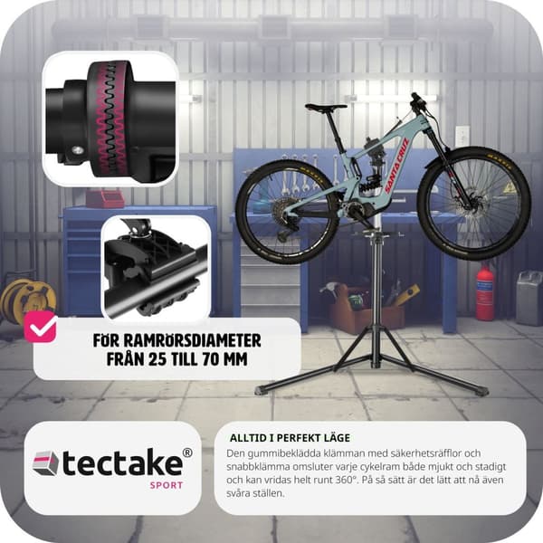 Cykelreparationsställ Jan - Fällbar och höj- och sänkbar, lämplig för elcyklar - grå/svart