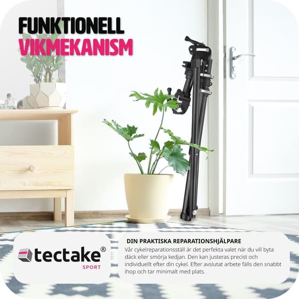 Cykelreparationsställ Jan - Fällbar och höj- och sänkbar, lämplig för elcyklar - grå/svart