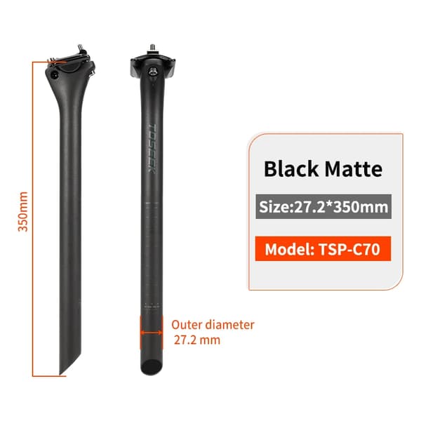 Carbon sadelpind, letvægtsdesign, maksimal belastning 120 kg,27.2-350