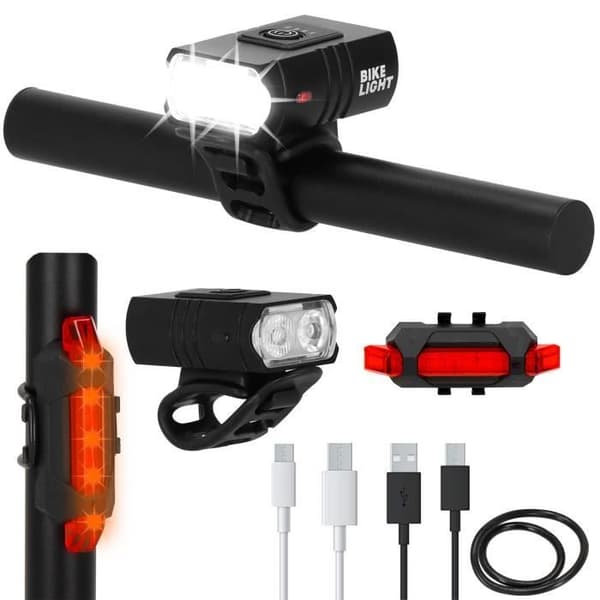SPRINGOS® Bike Light Kit - Fram och Bak - USB Uppladdningsbar - Svart