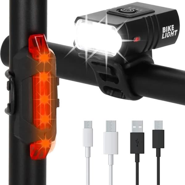 SPRINGOS® Bike Light Kit - Fram och Bak - USB Uppladdningsbar - Svart