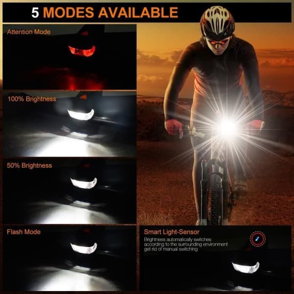 Wotumeo® LED Cykelljus Cykelljus Belysning Fram och Bak Strålkastare USB Uppladdningsbar LED Strålkastare MTB Lampa