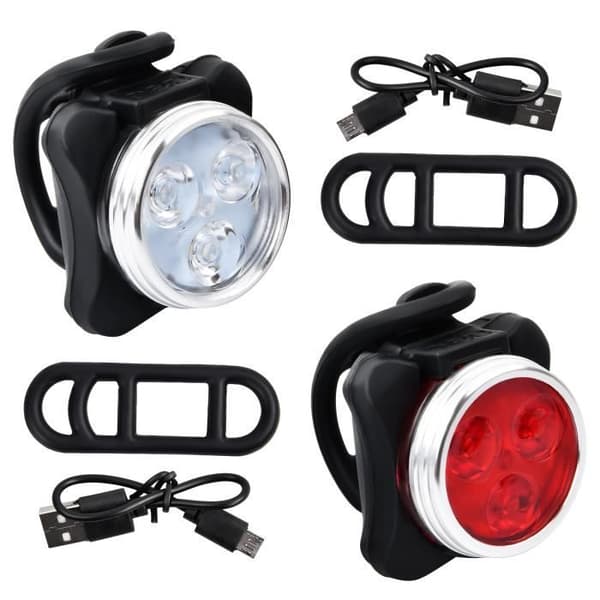 Cykelljusset Kraftfull LED-cykellampa Uppladdningsbar fram och bak cykellampa - 2 USB-kablar ingår