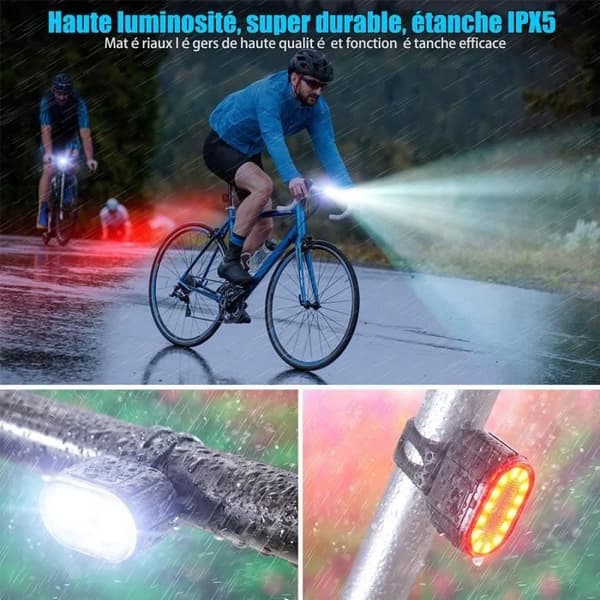 LED-cykelljus, USB-uppladdningsbara fram- och bakljus, IPX5 vattentäta LED-cykelljus, strålkastare med dubbla pärlor
