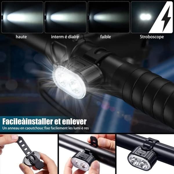 LED-cykelljus, USB-uppladdningsbara fram- och bakljus, IPX5 vattentäta LED-cykelljus, strålkastare med dubbla pärlor