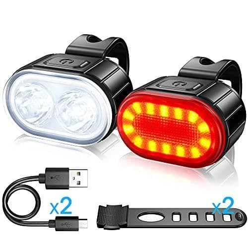 LED-cykelljus, USB-uppladdningsbara fram- och bakljus, IPX5 vattentäta LED-cykelljus, strålkastare med dubbla pärlor