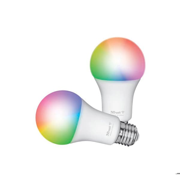Trust E27 Connected LED-lampa kompatibel med Alexa och Google Home, utan hubb, 2,4 GHz WiFi vit och färg – set med 2