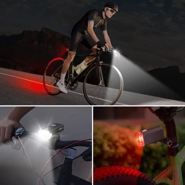 USB-laddningsbar LED-cykellampa, laddningsbar cykellampa med fram- och baklyse (rött ljus). Robust och hållbar.