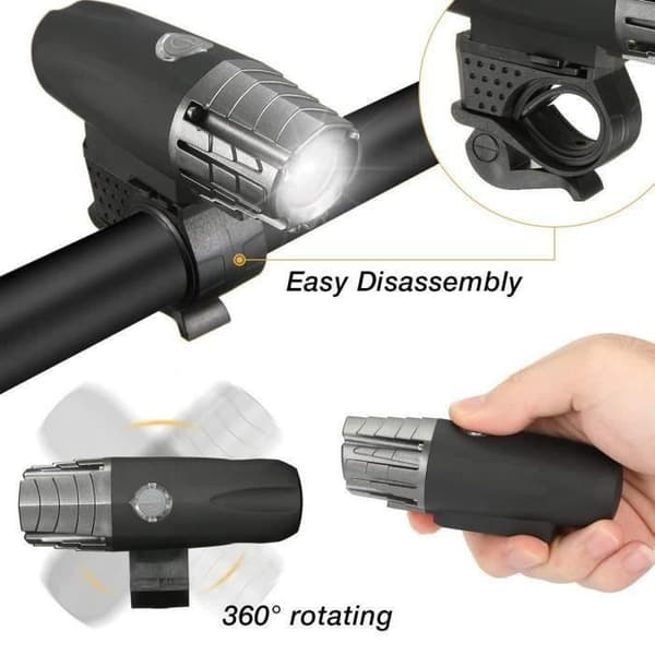 USB-laddningsbar LED-cykellampa, laddningsbar cykellampa med fram- och baklyse (rött ljus). Robust och hållbar.
