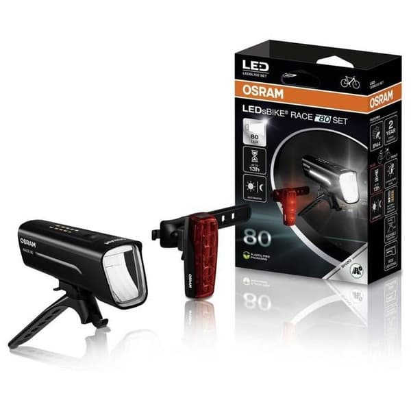 OSRAM Cykelbelysningskit RACE 80 SET LED med batteri svart