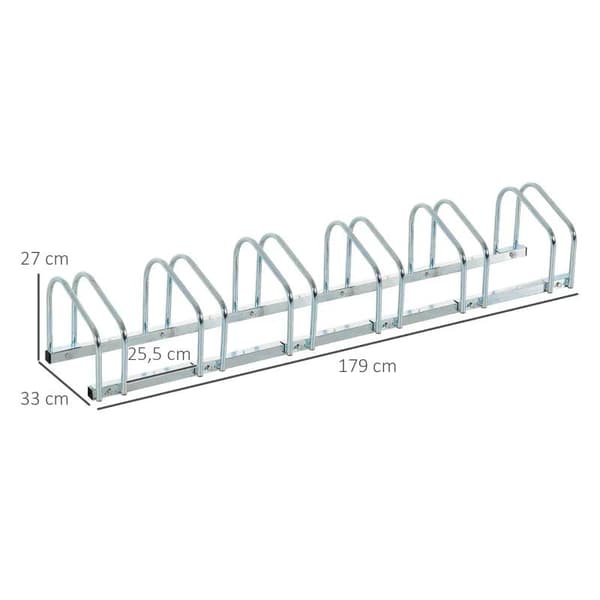 Rootz Cykelställ - Cykelställ för 6 cyklar - Väderbeständigt - Vägg- eller golvmontering - Stål - Silver - 179 x 33 x 27 cm