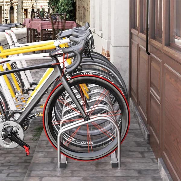 Rootz Cykelställ - Cykelställ för 6 cyklar - Väderbeständigt - Vägg- eller golvmontering - Stål - Silver - 179 x 33 x 27 cm