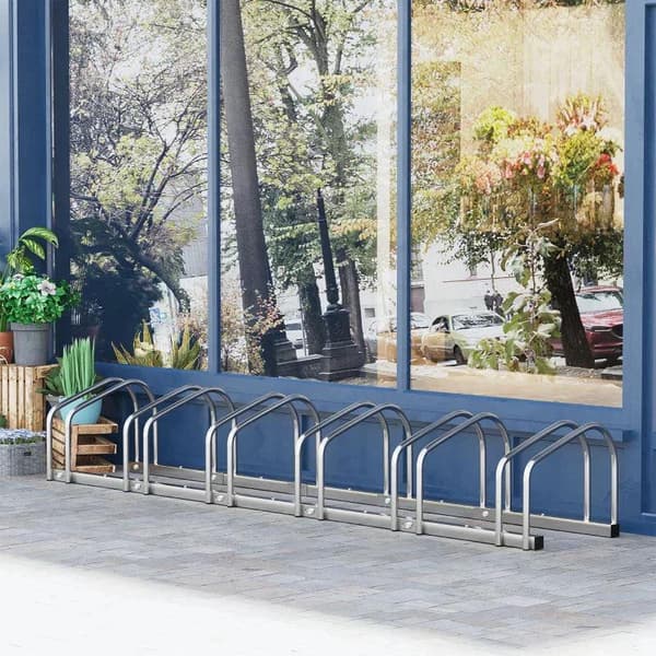 Rootz Cykelställ - Cykelställ för 6 cyklar - Väderbeständigt - Vägg- eller golvmontering - Stål - Silver - 179 x 33 x 27 cm