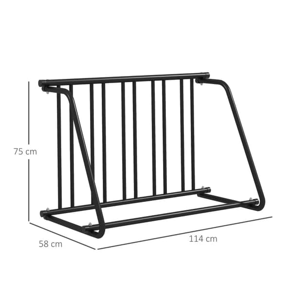 Rootz Cykelstativ - 4 cykler - Vejrbestandig - Ekstra Holder - Stål - Sort - 114 x 58 x 75 cm