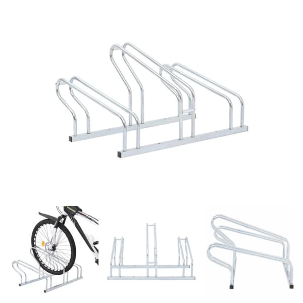 The Living Store cykelstativ til 3 cykler fritstående galvaniseret stål -  Cykelstel & -opbevaring