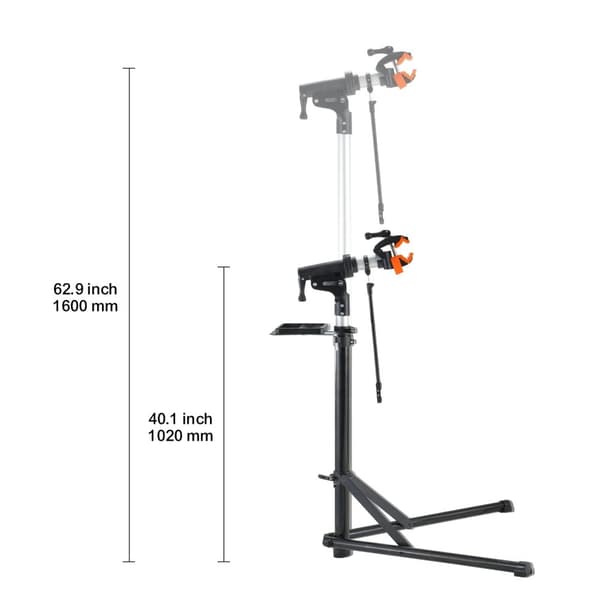 66 lbs kapacitet hopfällbart cykelreparationsställ med 360° svängbar klämma, magnetisk verktygsbricka, 1020-1600mm justerbar höjd