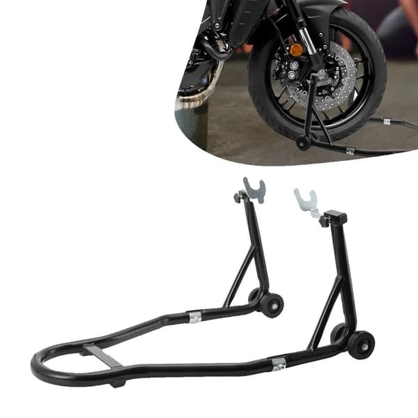 Motorcykelunderhållsbracket, 500 kg lastkapacitet, justerbara gaffelhuvuden, kraftig stålkonstruktion