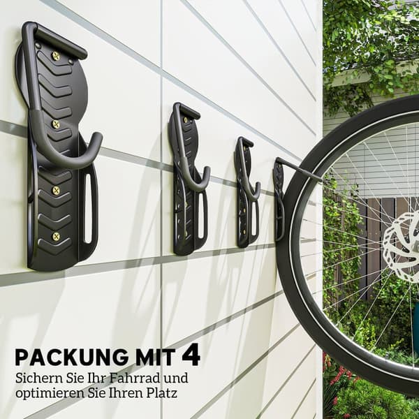 Cykelväggfäste Set, 4er Set, 25.5x10.5x4 cm, Svart