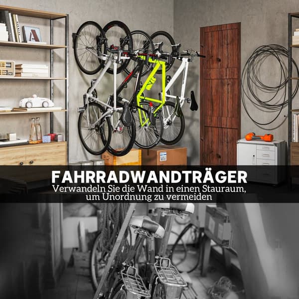 Cykelväggfäste Set, 4er Set, 25.5x10.5x4 cm, Svart