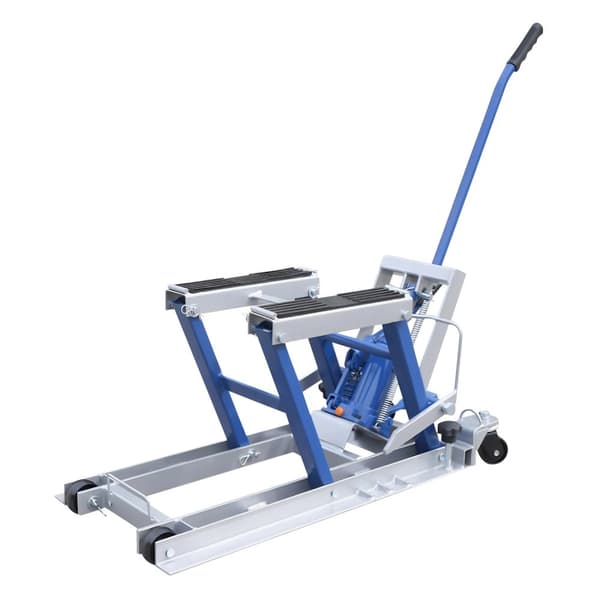 Hydraulinen moottoripyörän korjausteline, lattiamalli, nostokorkeus 12-38,7 cm, kantokyky 680 kg,Sininen