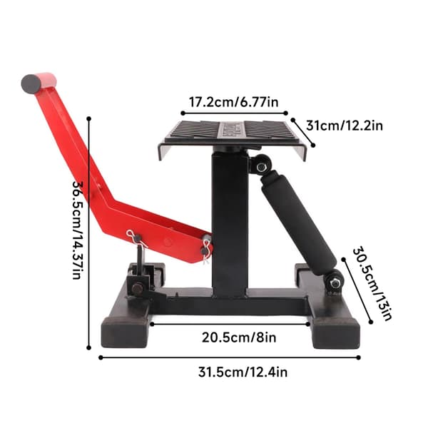 Hydraulinen moottoripyörätuki, maksimaalinen kuormitus 450 kg, säädettävä korkeus 24,5 cm - 40 cm, liukumaton muotoilu,musta