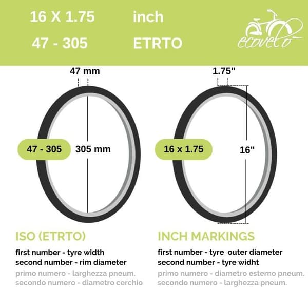 Ecovelò - EBC16NEE - Ecovelo 16 x 1,75 (47-305) för barncykel | Road Tires 2 Adult Unisex, Svart, One Size