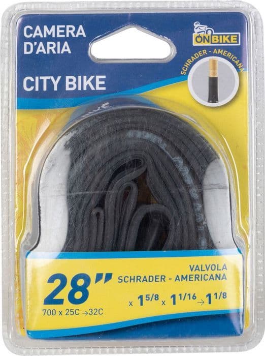 Cykel innerslang, MTB och stadscykel 28 po x 1 5/8 po x 1 1/16 po - 1 1/8 po, amerikansk Schrader ventil, svart, för vuxna