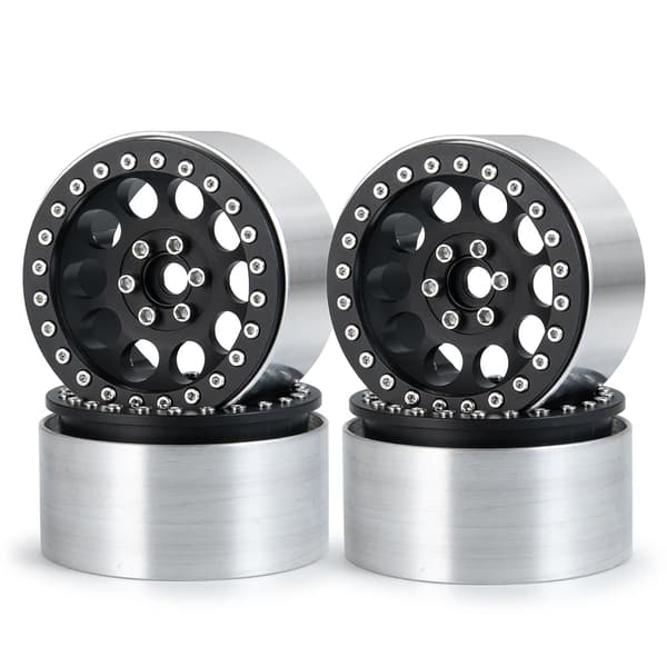 Alumiiniset Beadlock-vanteet, 22 tuuman koko, yhteensopivat Axial Wraith 90048:n kanssa., Musta 4 kpl