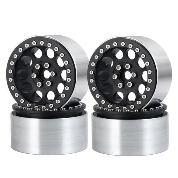 Alumiiniset Beadlock-vanteet, 22 tuuman koko, yhteensopivat Axial Wraith 90048:n kanssa., Musta 4 kpl