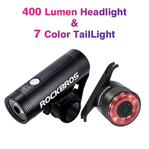 400 lumen 2000mAh 200m 4-läge uppladdningsbar cykel LED-strålkastare, +7-färg bakljus