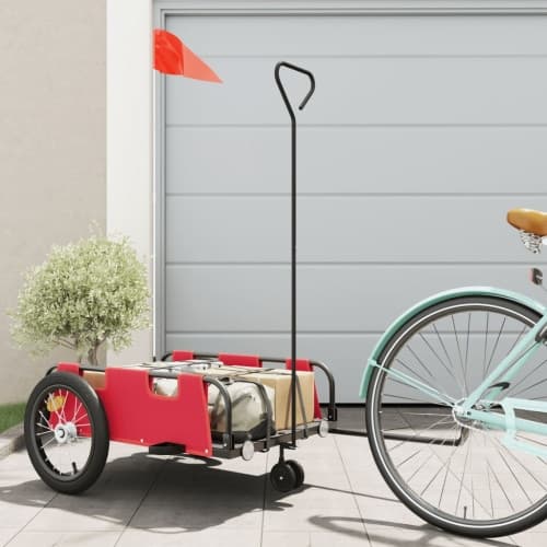 Cykelvagn röd oxfordtyg och järn