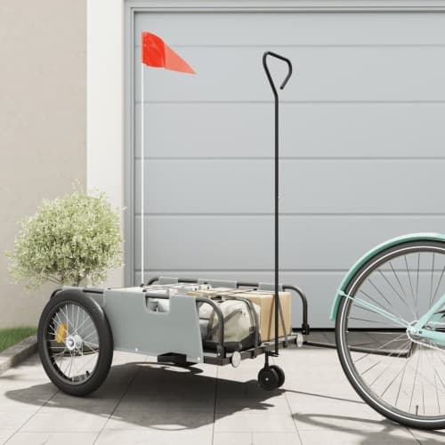 Cykelvagn grå och svart oxfordtyg och järn