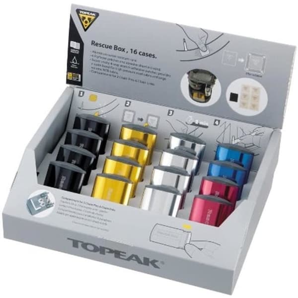 Reparationssats (16 stycken) räddningslåda mot display Topeak - silver - TU
