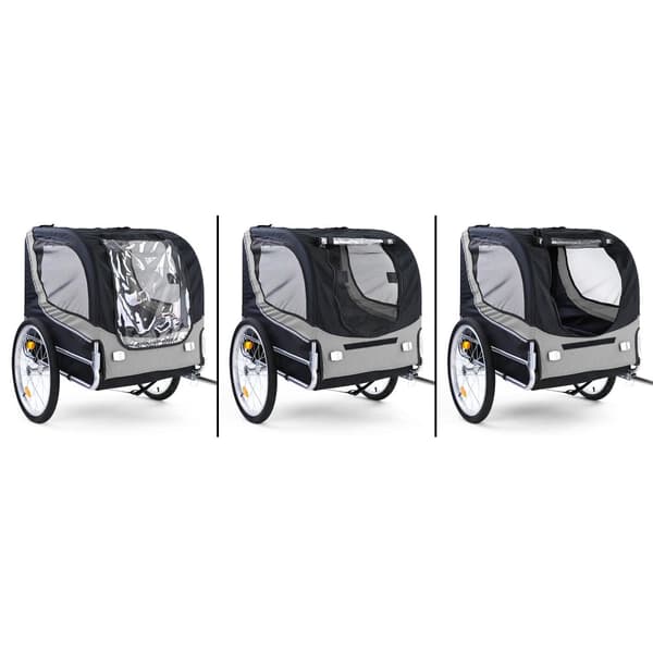 Cykeltrailer hundetrailer foldbar til kæledyr grå sort op til 40 kg