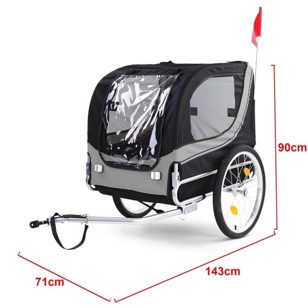 Cykeltrailer hundetrailer foldbar til kæledyr grå sort op til 40 kg