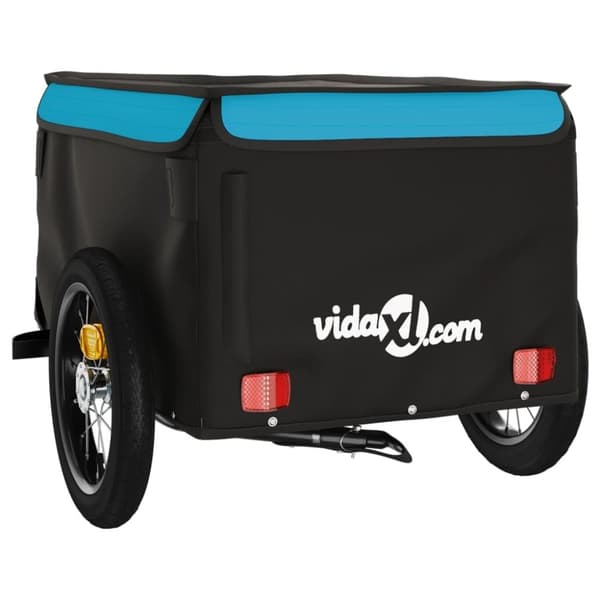 vidaXL Polkupyörän peräkärry musta ja sininen 30 kg rauta