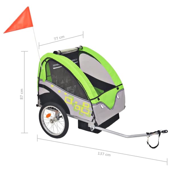 Polkupyörän peräkärry harmaa ja vihreä 30 kg