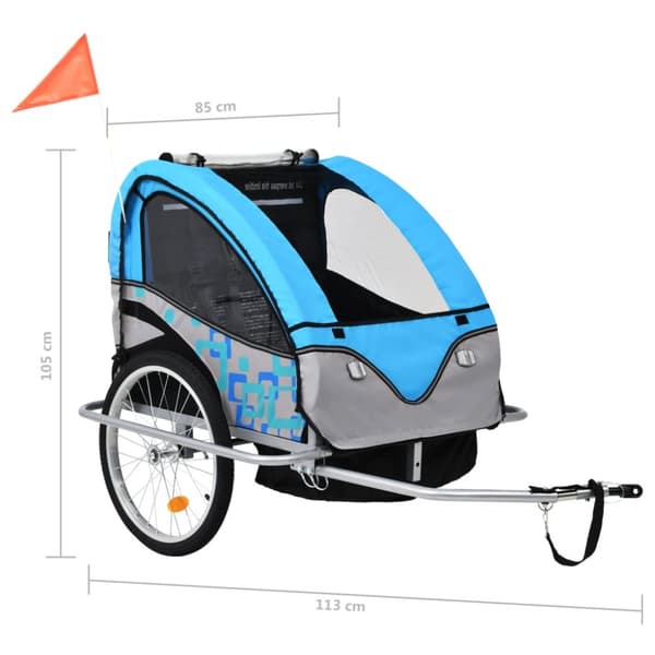 Cykelvagn och barnvagn 2-i-1 blå och grå