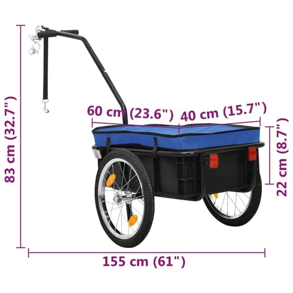 Polkupyörän peräkärry/käsikärry 155x60x83 teräs sininen