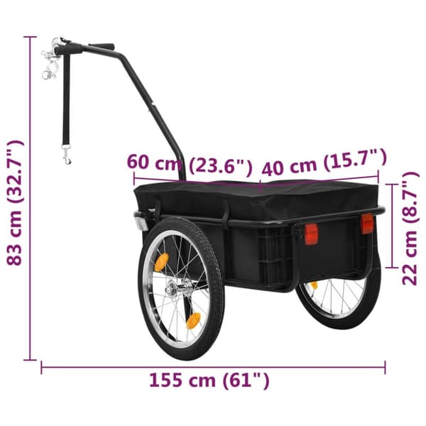 The Living Store cykeltrailer/trækvogn 155x60x83 cm stål sort -  Cykeltrailere